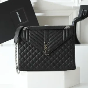 Saint Laurent LouLou Shoulder Bag Medium Black Silver Hardware Exact Size Unknown 094