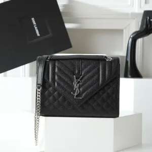 Saint Laurent LouLou Shoulder Bag Medium Black Silver Hardware Exact Size Unknown 098
