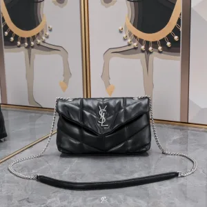 Saint Laurent LouLou Shoulder Bag Medium Gray Gold Hardware Exact Size Unknown 026