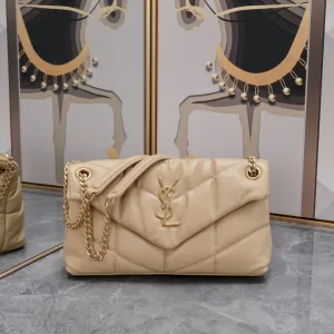 Saint Laurent LouLou Shoulder Bag Medium Tan Gold Hardware Exact Size Unknown 024