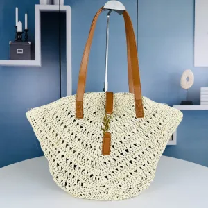 Saint Laurent Raffia Basket Tote Bag Large Blue Gold Hardware Exact Size Unknown 004