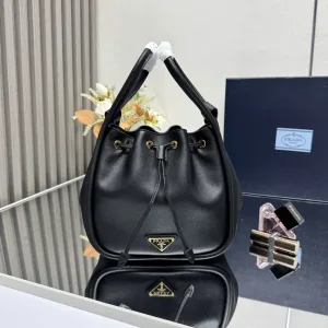 Prada Bucket Bag Medium Black Gold Hardware