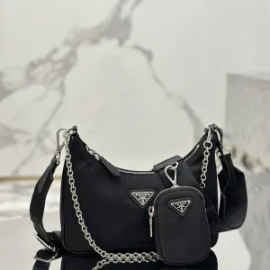 Prada Bucket Bag Medium Black Silver Hardware