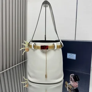 Prada Bucket Bag Medium White Gold Hardware
