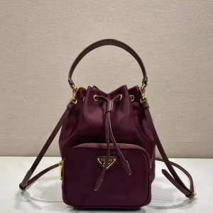 Prada Bucket Bag Small Burgundy Gold Hardware
