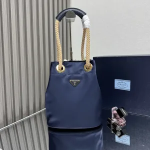 Prada Bucket Tote Medium Blue Gold Hardware