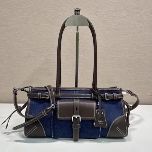 Prada Buckle Barrel Bag Medium Navy Silver Hardware