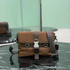 Prada Buckle Crossbody Small Brown Silver Hardware