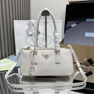 Prada Buckle Satchel Medium White Silver Hardware