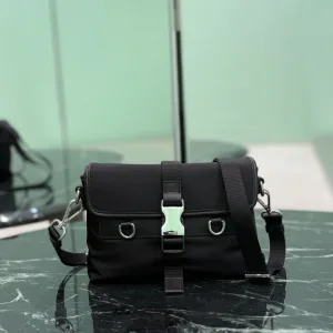 Prada Buckle Shoulder Bag Small Black Silver Hardware