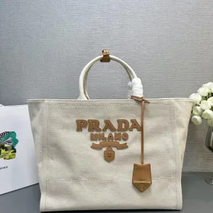 Prada Canvas Tote Medium White Gold Hardware