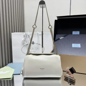 Prada Chain Shoulder Bag Small White Gold Hardware