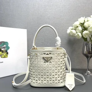 Prada Crochet Bucket Bag Small White Gold Hardware