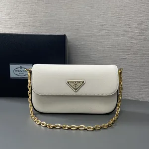 Prada Flap Chain Shoulder Bag Small White Gold Hardware
