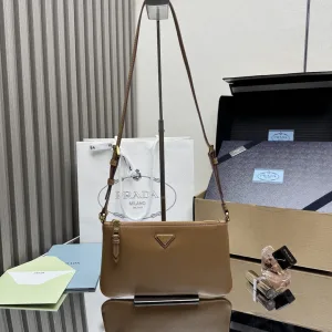 Prada Flap Crossbody Small Taupe Gold Hardware