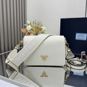 Prada Flap Crossbody Small White Gold Hardware