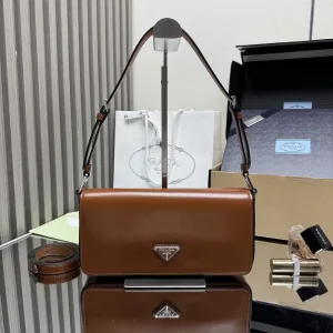 Prada Flap Shoulder Bag Small Brown Gold Hardware