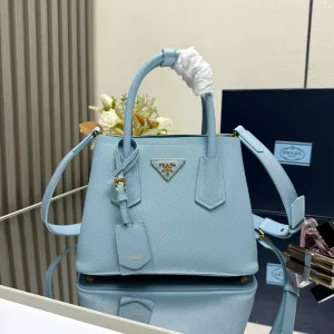 Prada Galleria Top Handle Small Light Blue Gold Hardware