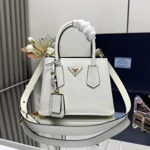 Prada Galleria Top Handle Small White Silver Hardware