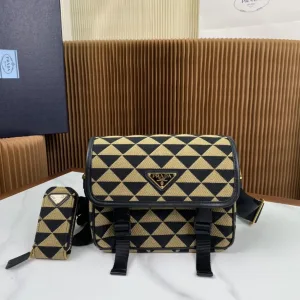 Prada Geometric Backpack Medium Black Beige Silver Hardware