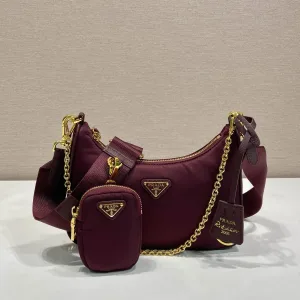 Prada Hobo Bag Small Burgundy Gold Hardware