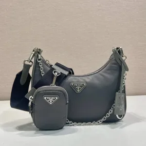 Prada Hobo Bag Small Charcoal Silver Hardware