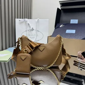 Prada Hobo Gift Set Small Caramel Gold Hardware