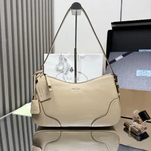 Prada Hobo Shoulder Bag Medium Beige Gold Hardware