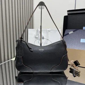 Prada Hobo Shoulder Bag Medium Black Silver Hardware