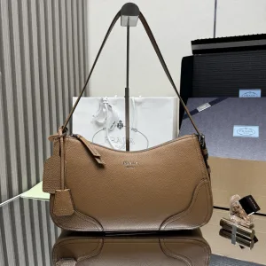 Prada Hobo Shoulder Bag Medium Caramel Gold Hardware