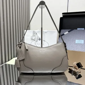 Prada Hobo Shoulder Bag Medium Gray Silver Hardware