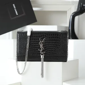 Saint Laurent Kate Chain Bag Small Black Silver Hardware Exact Size Unknown 114