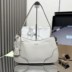 Prada Hobo Shoulder Bag Medium White Silver Hardware