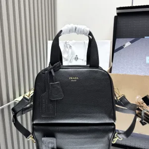 Prada Leather Backpack Medium Black Silver Hardware