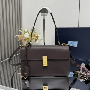 Prada Leather Briefcase Medium Dark Brown Gold Hardware