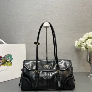 Prada Patent Leather Tote Medium Black Silver Hardware