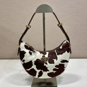 Prada Pony Hair Hobo Small Brown White Silver Hardware