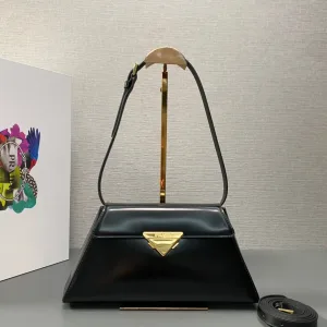 Prada Pyramid Chain Shoulder Bag Small Black Gold Hardware