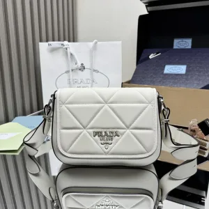 Prada Quilted Shoulder Bag Small White Silver Hardware