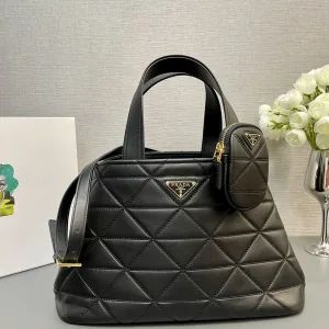 Prada Quilted Top Handle Medium Black Gold Hardware