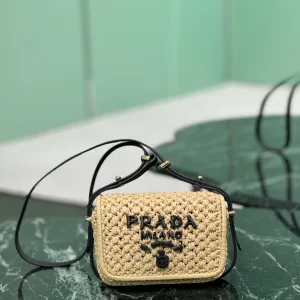 Prada Raffia Camera Bag Small Natural Black Gold Hardware