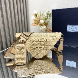 Prada Raffia Gift Set Medium Natural Gold Hardware