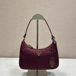 Prada ReEdition Shoulder Bag Small Burgundy Silver Hardware Variant 2