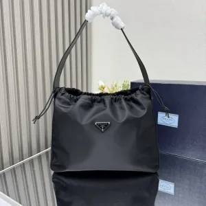 Prada ReNylon Bucket Bag Medium Black Silver Hardware