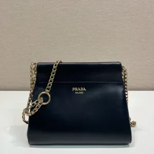 Prada Saffiano Chain Shoulder Bag Small Black Gold Hardware