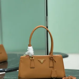 Prada Saffiano Double Tote Medium Caramel Gold Hardware