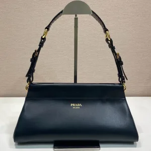 Prada Satin Shoulder Bag Small Black Gold Hardware