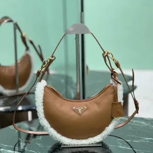 Prada Shearling Moon Bag Small Caramel Gold Hardware