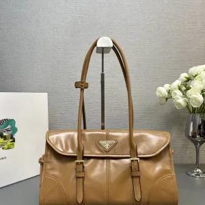 Prada Soft Leather Satchel Large Caramel Gold Hardware