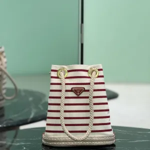 Prada Striped Bucket Bag Small White Red Gold Hardware